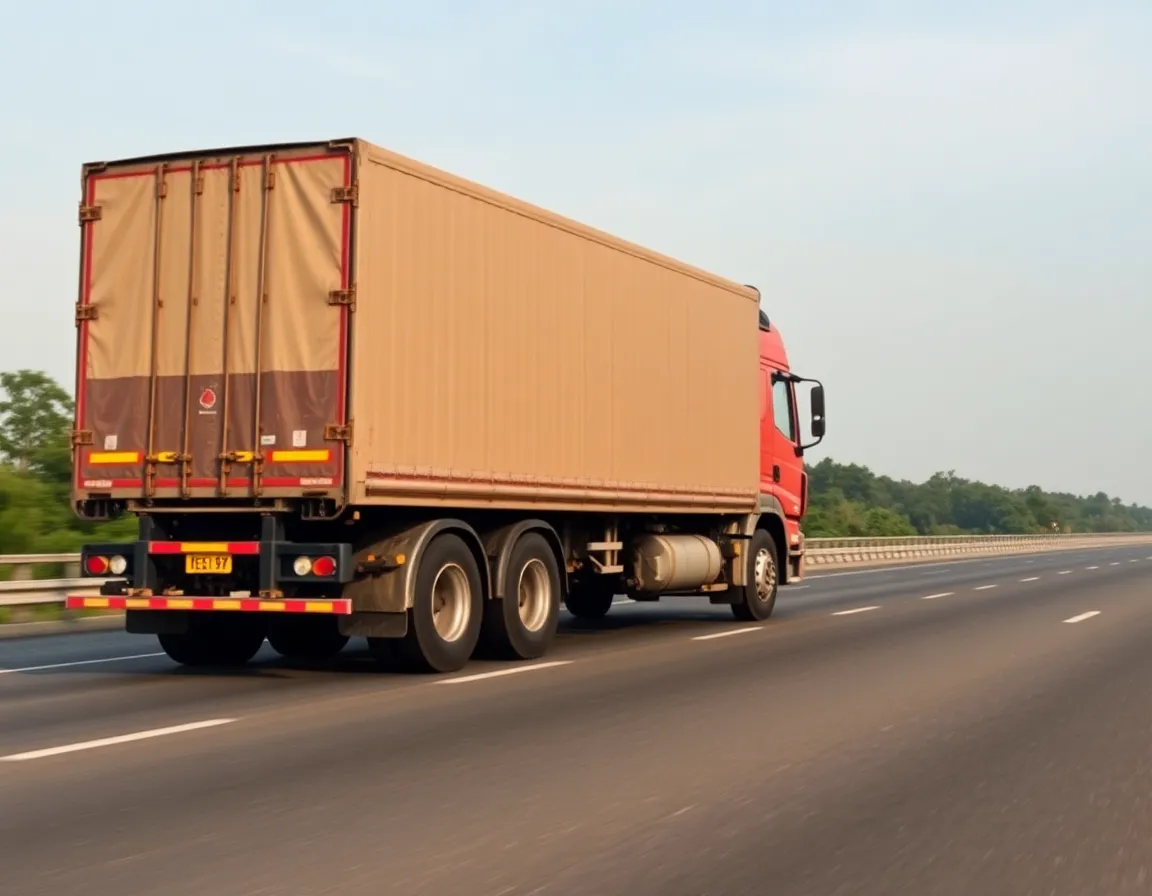 A large logistics truck on an Indian highway, signifying transportation.